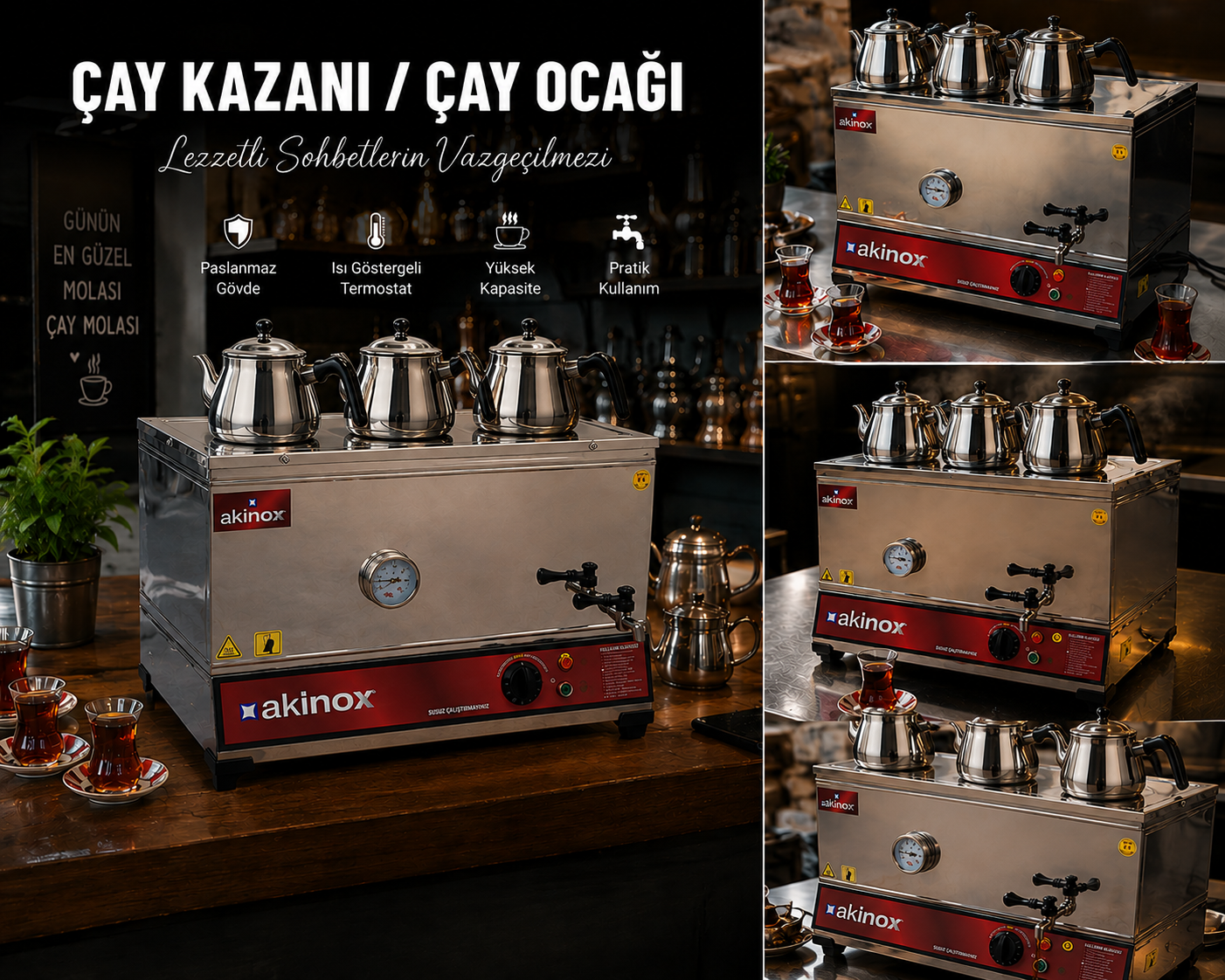 Akinox 3 Demlik Elektrikli Çay Kazanı
